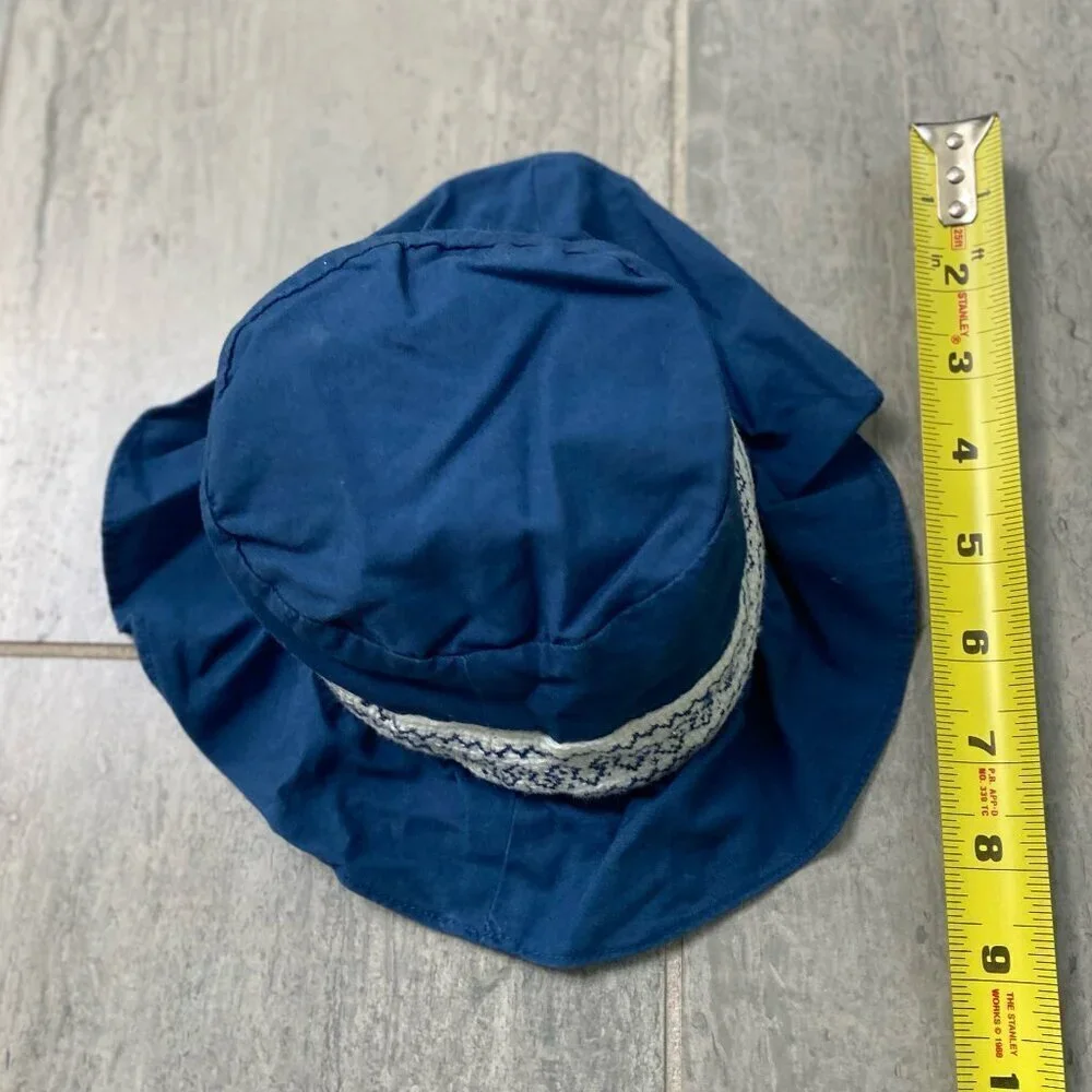 Baby Gap Cotton Bucket Sun Hat with Strap Navy Blue Newborn 3-6 months